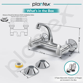 Plantex Pure Brass Sink Mixer Tap/Hot and Cold Water Mixer with Swinging Spout/Wall Mount Kitchen Sink Tap with Brass Wall Flange & Teflon Tape - (Chrome - AQ-1414)