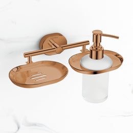 Plantex J4 Stainless Steel Soap Dish with Liquid Dispenser/Soap Stand for Bathroom Wall Mount/Shampoo Dispenser/Bathroom Accessories (PVD Rose Gold Finish) Onix