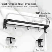 Plantex Stainless Steel Folding Single Towel Rod with Hooks/Towel Holder for Bathroom/Towel Hanger/Towel Stand/Bathroom Accessories - (24 Inch-Black)