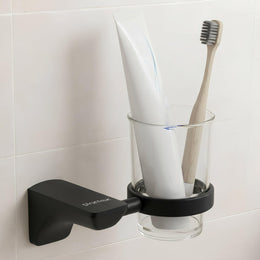 Plantex Tumbler Holder for Bathroom/Space Aluminium Tooth Brush Holder/Toothpaste Hoder/Bathroom Accessories - Pack of 1 (Black)
