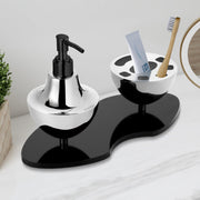 Plantex Liquid Soap Dispenser with Tumbler Holder for Bathroom/Stainless Steel and Acrylic 2 in 1 Shampoo Dispenser with Toothpaste Holder/Bathroom Accessories - Pack of 1 (Chrome & Black)