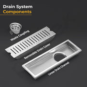 Plantex 304 Grade Stainless Steel Shower Water Drain Channel/12x4 Inch Floor Drain/Drainage Cover/Floor Drain Cover with Removable Grate - (VERTICLE, Chrome)