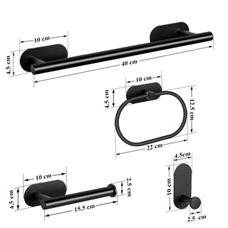 Plantex Stainless Steel Self-Adhesive Bathroom Accessories Set - 16 Inch Towel Holder, Napkin/Paper Holder, Robe Hook - 4pcs Combo (Black)