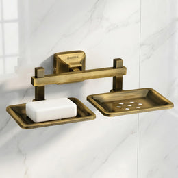 Plantex 304 Grade Stainless Steel Double Soap Holder for Bathroom/Dual Soap Dish/Soap Stand/Bathroom Accessories - Squaro (Brass Antique)