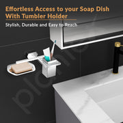 Plantex 2in1 Soap Dish with Tumbler Holder for Bathroom/304 Grade Stainless Steel Soap Holder with Toothbrush Holder/Bathroom Accessories - Pack of 1 (Delta - 2808, Chrome)