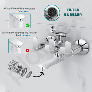 Plantex Pure Brass Telephonic Wall Mixer with Crutch Arranging of Hot & Cold Water/Mixer Tap for Bathroom with Water Saving Aerator and Brass Wall Flange -(Orn-217-Chrome)