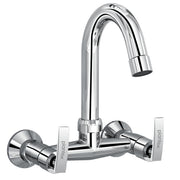 Plantex Pure Brass Sink Mixer with Double Handle Hot and Cold Water Tap for Kitchen/Bathroom Basin Faucet with Brass Wall Flange & Teflon-Tape - (COL-1014, Chrome Finish)