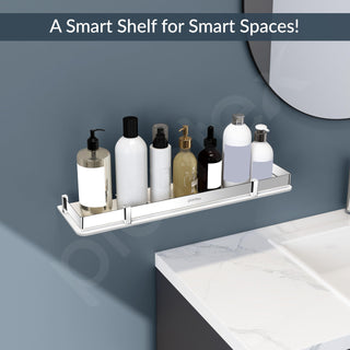 Plantex Acrylic Shelf for Bathroom/Living Room Wall Mounted Shelf with Silver Railings - Bathroom Accessories (White, 18x6 inches)