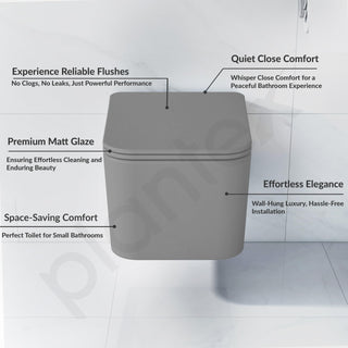 Plantex Imported Italica Ceramic Wall Hung Commode Toilet/Rimless Western Toilet/Washdown Commode with Soft Closing Toilet Seat - P Trap (Square - Matt Light Grey)