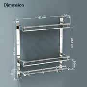 Plantex Stainless Steel Bathroom Organizer/Multipurpose 3 Tier Bathroom Shelf with Towel Hanger and Hooks/Shelf for Washroom