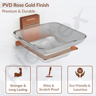 Plantex 304 Grade Stainless Steel Glass Soap Dish/Soap Stand/Soap Holder/Soap Storage/Bathroom Accessories - Crystal (PVD Rose Gold)