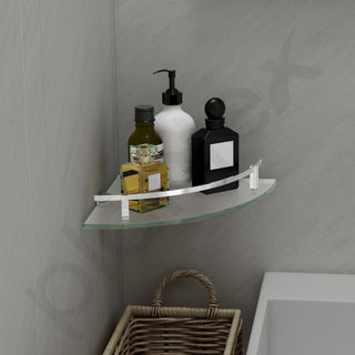 Plantex Premium Frosted Glass Corner with Brass Railings and Brackets/Shelf for Bathroom/Wall Shelf/Storage Shelf (9x9 Inches) - Pack of 1 (Silver Matt)