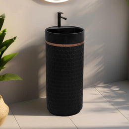 Plantex Acrylic Resin & Quartz Matt Pedestal Basin For Bathroom/One Piece Pedestal Free Standing Round Wash Basin For Living Room/Hotel (Black)