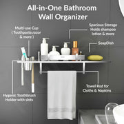 Plantex Stainless Steel Bathroom Shelf/4in1 Multipurpose Shelf for Bathroom/Towel Hanger/Tumbler Holder/Soap Dish (18x5 Inches -Chrome Finish- Pack of 2)