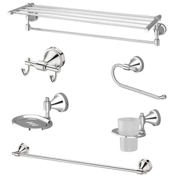 Plantex High Grade Stainless Steel Folding Towel Rack with Stainless Steel 304 Grade Niko Bathroom Accessories Set 5pcs (Towel Rod/Napkin Ring/Tumbler Holder/Soap Dish/Robe Hook)
