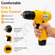 Plantex Cordless Drill Machine 12V/3/8 Inch 10mm Chuck/Brushed 550 Motor/0-600 RPM/10-15Nm Torque/Cordless Power Drill with Battery & Charger for Home DIY – Yellow (APS-ML-D015)