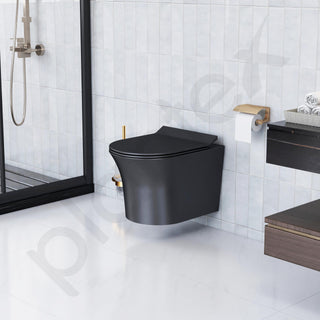Plantex Platinum Ceramic P Trap Wall Hung Western Commode/Rimless Washdown Flush for Western Toilet/Commode with Soft Close Toilet Seat Cover - (Black)