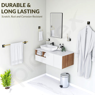 Plantex Self Adhesive Bathroom Accessories Set/Soap Holder/Tumbler Holder/Towel Rod/Napkin Holder/Robe Hook/Bathroom Accessories - Set of 5 (Matt Black & Gold)
