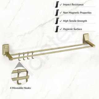 Plantex 304 Grade Stainless Steel 24 inch Dual Towel Rod/Towel Holder/Towel Hanger/Bathroom Accessories - Crystal (Brass Antique)
