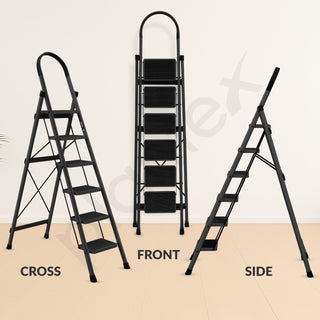 Plantex Steel Ladder for Home/Strong Foldable Wide 6 Step Ladder/Anti-Skid 6 Step Ladder - (Apex - Black)