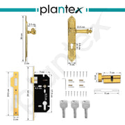 Plantex Heavy-Duty Door Lock Set - Main Door Lock Handle Set/ 6-Lever Lock Mechanism with 3 Years of Warranty/Mortise Lock with 3 Keys, Brass Lock Body & Cylinder(596 - Gold)