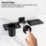 Plantex 304 Grade Stainless Steel 2in1 Soap Dish with Tooth Brush Holder/Soap Stand/Tumbler Holder/Bathroom Accessories - Wall Mount (Matt Black)