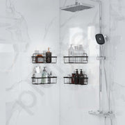 Plantex No Drill Bathroom Organiser/GI Steel Self Adhesive Shelf/Kitchen Shelf with Magic Sticker/Bathroom Accessories Set - Black, Powder Coated (Pack of 4)