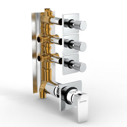 Plantex 3 Way Thermostatic Shower Diverter/Pure Brass Concealed & Exposed 3-Outlet Mixer Valve Body/Multi-Function Bathroom Diverter with Button Control - (Kubix Primium-2587)