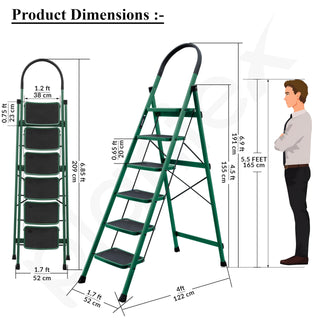 Plantex Hercules Pro 6-Step Foldable Ladder for Home with 200 kg Load Capacity/Heavy-Duty GI Steel Ladder/Anti-Slip Wide Step/Strong, Stable & Multi-Purpose (Green)