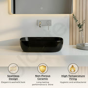 Plantex Ceramic Wash Basin for Bathroom/Hand Wash sink/Black Countertop Basin/Tabletop Washbasin For Living Room/Hotel(18x12.5x5.5 Inch - Black- Marble Finish)