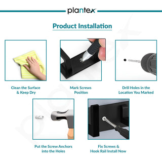 Plantex Aluminum Hook Rail with L-Shape Hooks for Walls of Bathroom/Kitchen–Hook Rail Bar for Clothes/Towel/Keys-Pack of 2 (4 Hooks, Black)