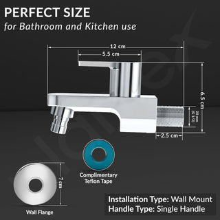 Plantex Pure Brass PAC-1828 Washing Machine Tap with Teflon Tape & Brass Wall Flange/Nozzle Tap for Garden-7 Year Warranty (Mirror Chrome Finish)