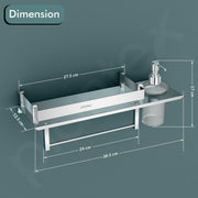 Plantex Stainless Steel 3in1 Multipurpose Bathroom Rack/Shelf with soap Dispenser and Towel Holder - Bathroom Accessories (15x6 Inches), Silver, Set of 1