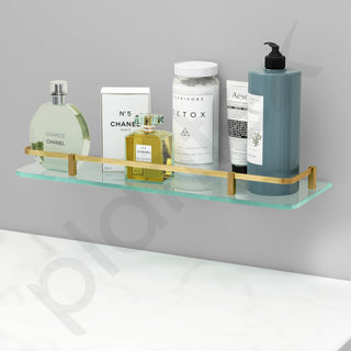 Plantex Premium Frosted Glass Shelf for Bathroom/Kitchen/Living Room with Brass Railings and Brackets - Bathroom Accessories (Brass Antique - 18x6 - Pack of 1)