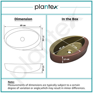 Plantex Ceramic Washbasin/Basin for Bathroom/Oval Tabletop Wash Basin/Countertop Vessel Sink for Home, Office – (Brass & Copper Antique - 24 x 15 x 6 Inch)