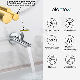 Plantex Pure Brass Bib Tap with Water Saving Aerator/Tap for Wash Basin with Brass Wall Flange and Teflon Tape/Wall Mount Bib Tap- 7 Year Warranty (BAL-502 -Chrome)