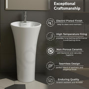 Plantex Round Pedestal Basin for Bathroom/Ceramic One Piece Pedestal Free Standing Wash Basin for Home/Hotel (White-15x15x31.5 inch)