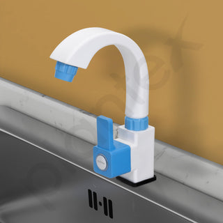 Plantex PTMT ES-116 Single Lever Swan Neck Sink Tap with Wall Flange/360° Swivel Spout with Water Saving Nozzle for Kitchen Sink Tap (Blue & White)