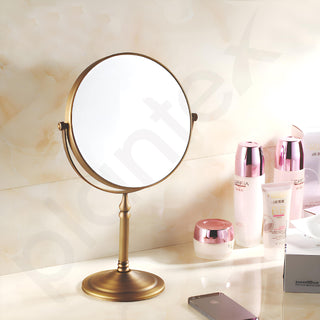 Plantex Premium Brass Magnifying Mirror/Dual Side Makeup Mirror with Stand/Shaving Mirror for Bathroom with 5x/1x Magnification (8 Inch-Brass Antique/Tabletop)