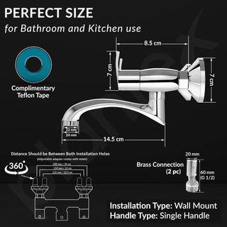 Plantex Pure Brass Wall Mixer Non Telephonic/Mixer Tap for Bathroom with Brass Wall Flange & Teflon Tape/Bathroom Mixer Tap-(AQ-1416-Mirror Chrome)