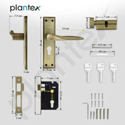 Plantex Main Door Lock Handle Set - Heavy-Duty Door Lock Set/6-Lever Lock Mechanism with 3 Years of Warranty by plantex/Mortise Lock with 3 Keys,Lock Body & Cylinder (PTP-01, Brass Antique)