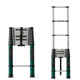 Plantex 4.6m (15 ft.) Aluminium Telescopic Ladder/12-Steps Portable Ladder with Removable Hooks/Foldable Multipurpose Collapsible Ladder for Home & Outdoor Use/2 Years of Warranty By Plantex-(Green)