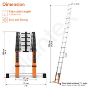 Plantex 6.2m (20.5 ft.) Aluminium Telescopic Ladder/16-Step Portable Ladder with Removable Hooks/Foldable Multipurpose Collapsible Ladder for Home & Outdoor Use/2 Year of Warranty By Plantex-(Orange)