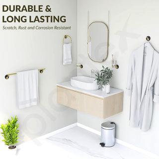 Plantex Self Adhesive Stainless Steel and ABS Bathroom Accessories Set/soap Holder for Bathroom/Tumbler Holder/Towel Rod/Towel Ring for Washbasin/Robe Hook - Set of 5 (Matt Black & Gold)