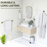 Plantex Self Adhesive Stainless Steel and ABS Bathroom Accessories Set/soap Holder for Bathroom/Tumbler Holder/Towel Rod/Towel Ring for Washbasin/Robe Hook - Set of 5 (Matt Black & Gold)
