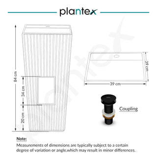 Plantex Pedestal Wash Basin/Acrylic Resin & Quartz Free Standing Wash Basin/Square Basin for Bathroom/Home/Office/Hotel - (10049, Black)