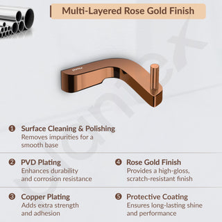 Plantex Smero Pure Brass Made Robe Hook for Bathroom/Cloth Hanger for Wall/Hooks for Clothes Hanging - Smart (PVD Rose Gold)