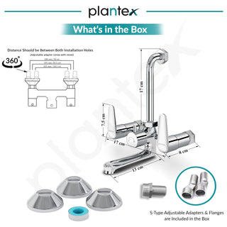 Plantex Pure Brass Wall Mixer for Bathroom 2 in 1 with L-Bend Connector/Tap Mixer/Nickel Chrome Mirror Finish Mixture Tap with Water Saving Aerotor - (DOL-2320-Chrome)