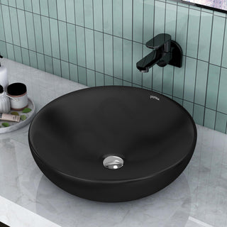 Plantex Premium Ceramic Tabletop Round Wash Basin/Countertop Bathroom Sink (Black, 15.5 x 15.5 x 5 Inch) 40 x 40 x 13 cm