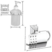 Plantex 304 Grade Stainless Steel Washroom Set of 2 - Toilet Paper Holder/Stand/Liquid Soap Dispenser - Squaro (Chrome)